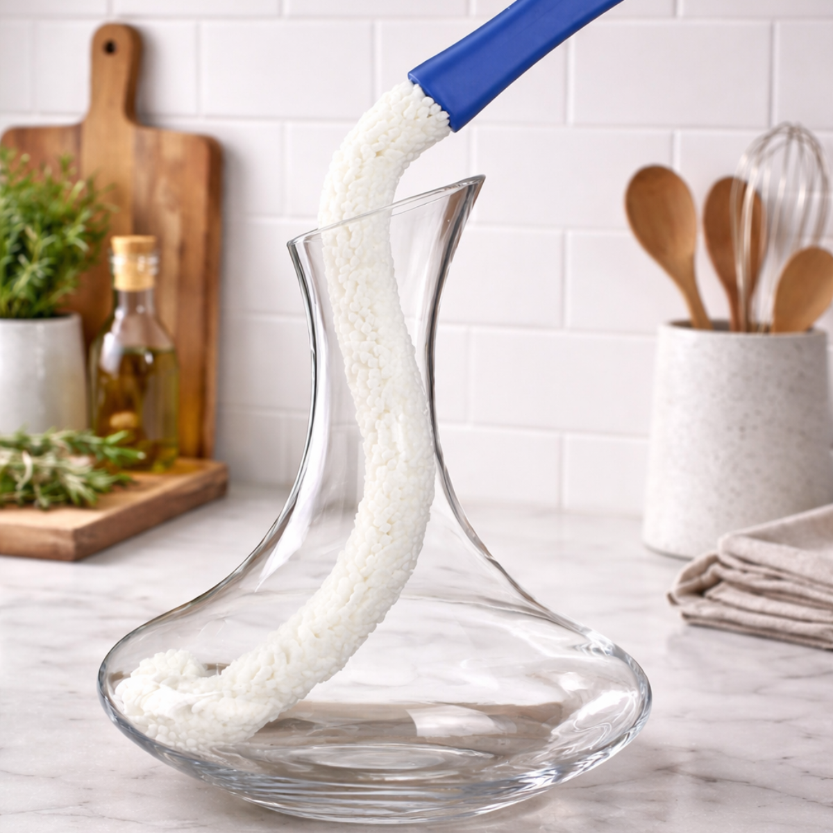 Kit Para Limpeza - Bolinhas De Aço, Escova Flexível E Suporte Para Decanter