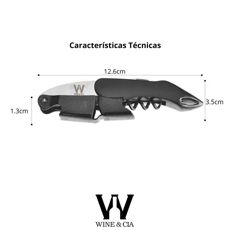 Abridor de vinho profissional sommelier em aço 304 e cabo ABS Emborrachado