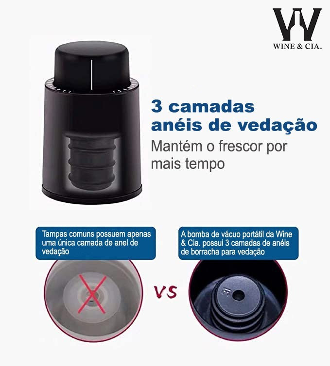 Vacuo Portátil Vinho em casa + Abridor Sommelier Black Oak