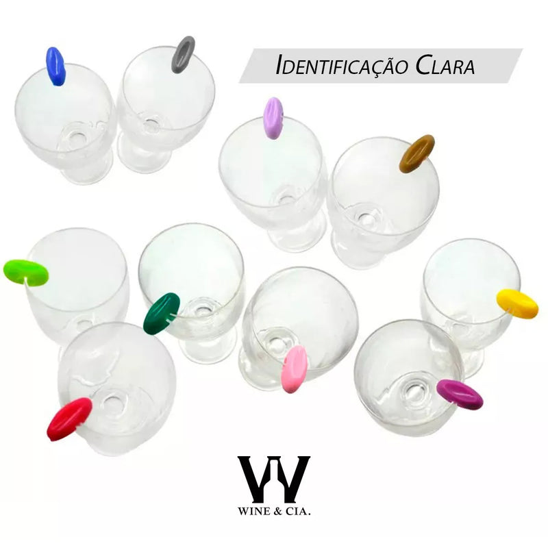 Kit Marcadores Pingente de Silicone para Copos e Taça de Vinho