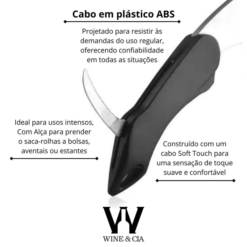 Abridor de vinho profissional sommelier em aço 304 e cabo plastico ABS