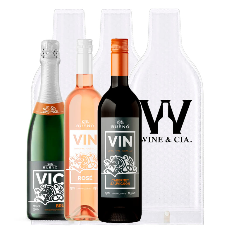 Kit Protetores De Garrafas Wine e Cia +3 Garrafas de Vinhos