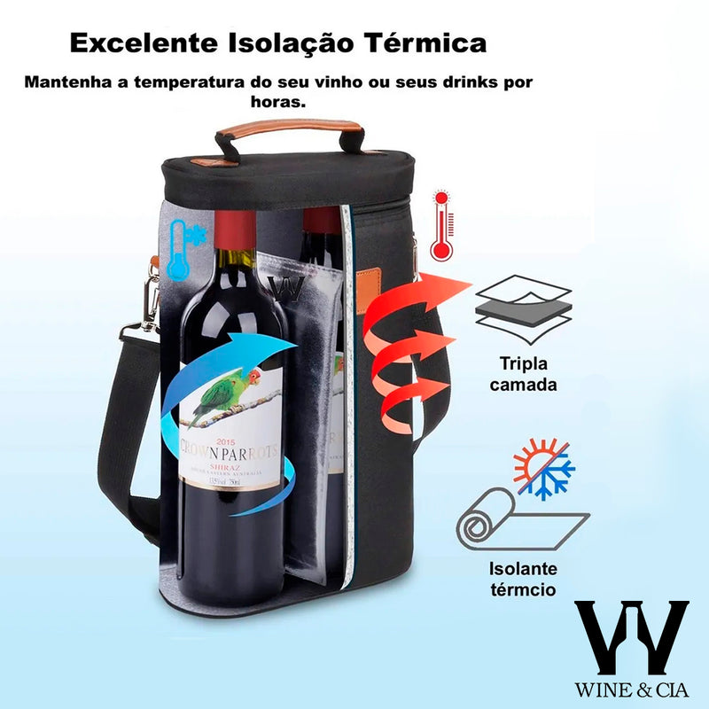 Bolsa Térmica Verano 2 Garrafas + 2 Vinhos Selecionado Kit Presente