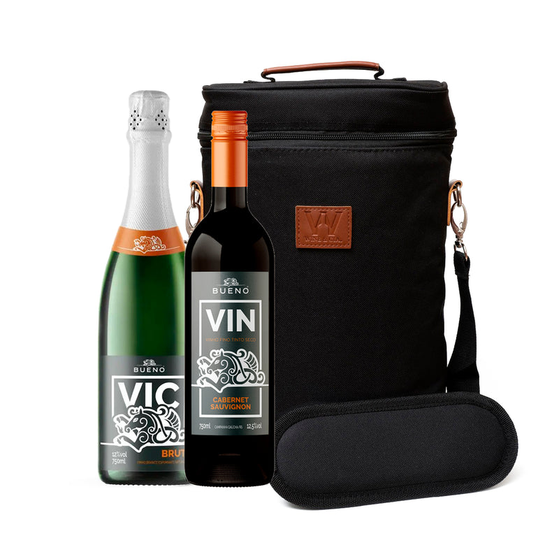 Bolsa Térmica Noir 2 Garrafas + 2 Garrafa de Vinho Exclusivas Kit Premium