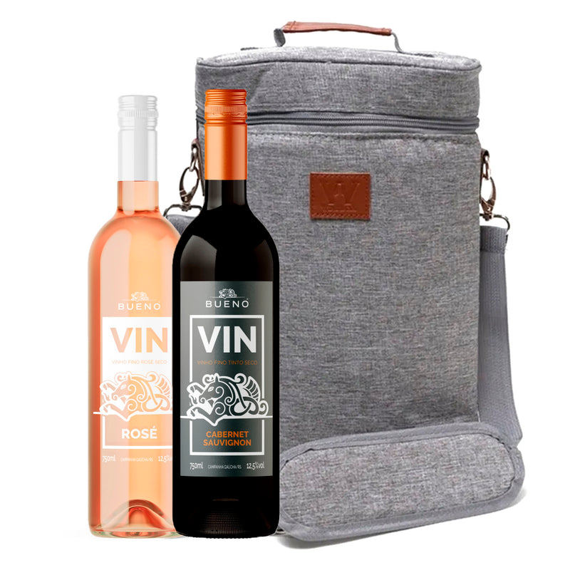 Bolsa Térmica Pinot Gris 2 Garrafas + 2 Garrafa de Vinho Exclusivas Kit Premium