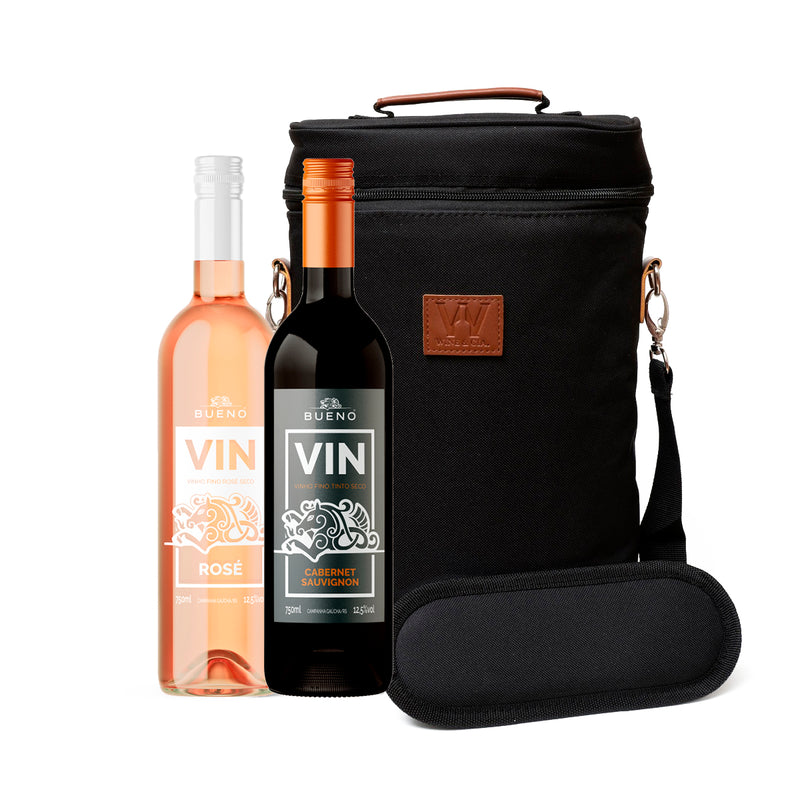 Bolsa Térmica  Noir 2 Garrafas + 2 Garrafa de Vinho Exclusivas Kit Premium